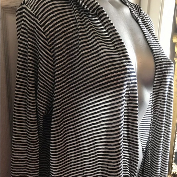 SIZE L STRIPED HOODED DRAPED OPEN -HI LOW CARDIGAN - Picture 6 of 8